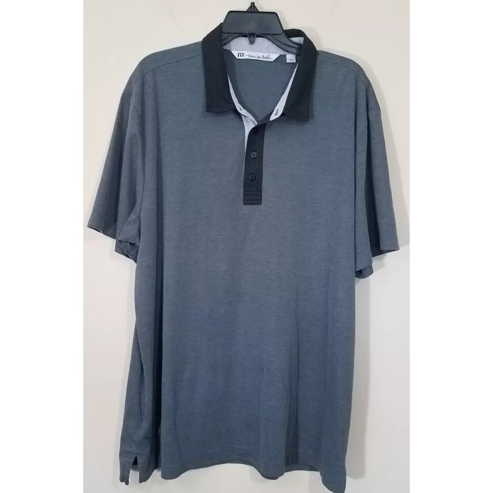 Travis Mathew Polo Shirt Men XXL Gray‎ Black Performance Pima Cotton Blend FLAW